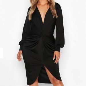 Boohoo black jersey midi dress